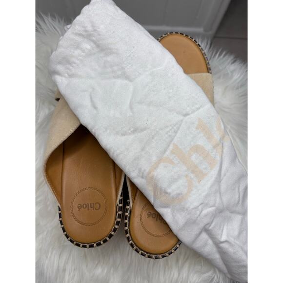 Chloe LAIA Biscotti Tan Suede Platform Slide Criss Cross Mule Sandal Heel 10 41 - Picture 7 of 7